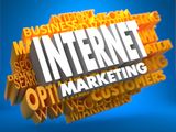 Internet Marketing on White Color on Cloud of Yellow Words on Blue Bac